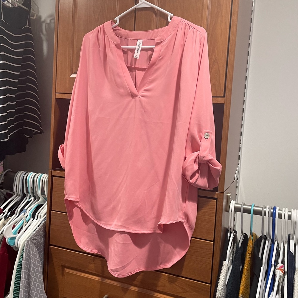 Pink Button 3/4 sleeve Blouse